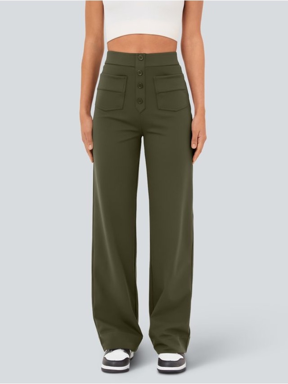 Halara High-Waist Wide-Leg Pants in Forest Green
